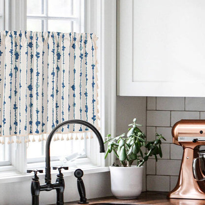 Navy Blue Tassel Door Curtain in Natural Cotton Fabric