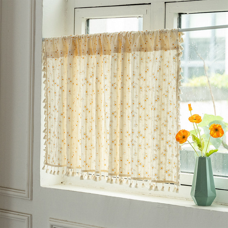 Natural Floral Layered Curtain in Soft Cotton Blend - Lusomart