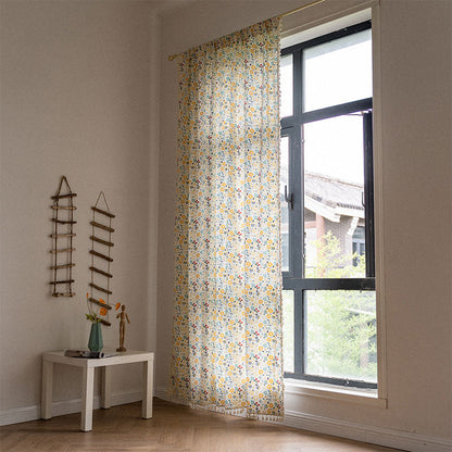 Bright Floral Sheer White Curtain Panel