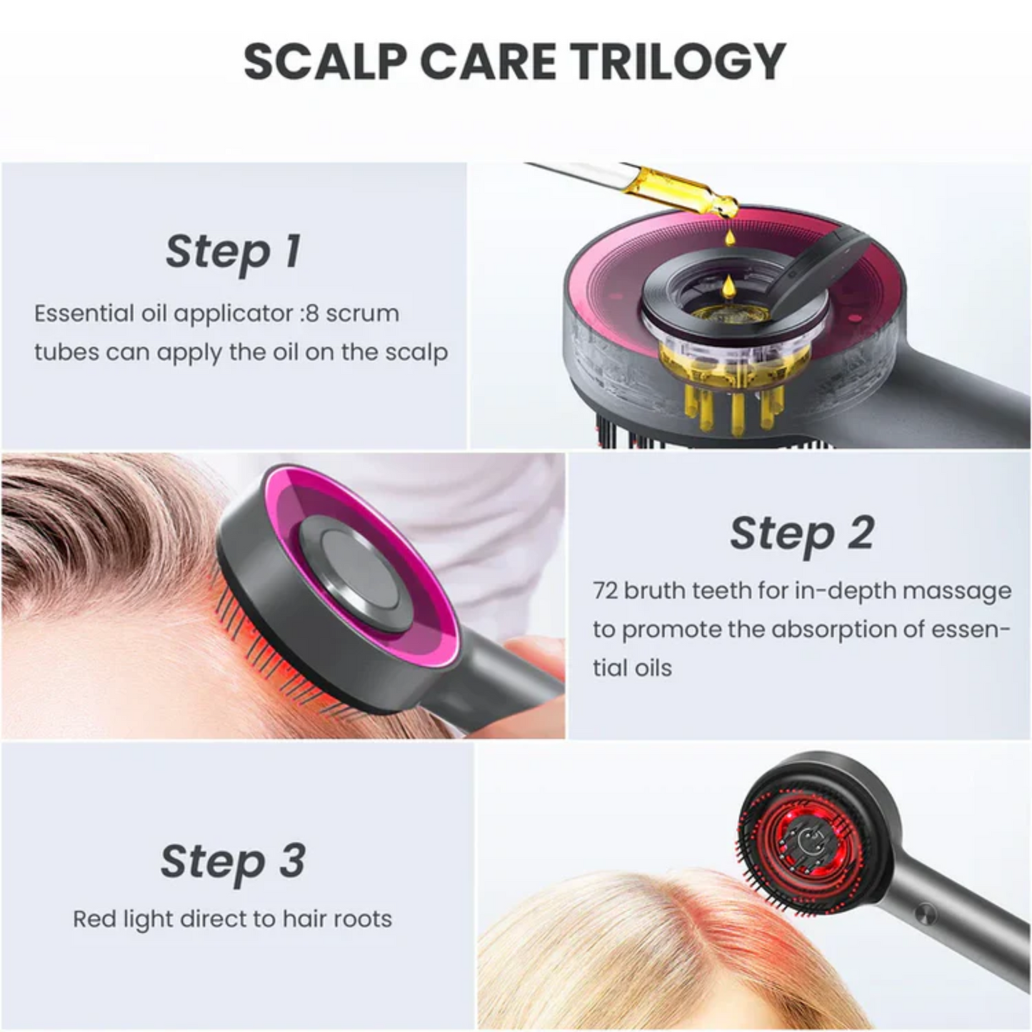 Portable Rechargeable Scalp Massager With LED Light Therapy