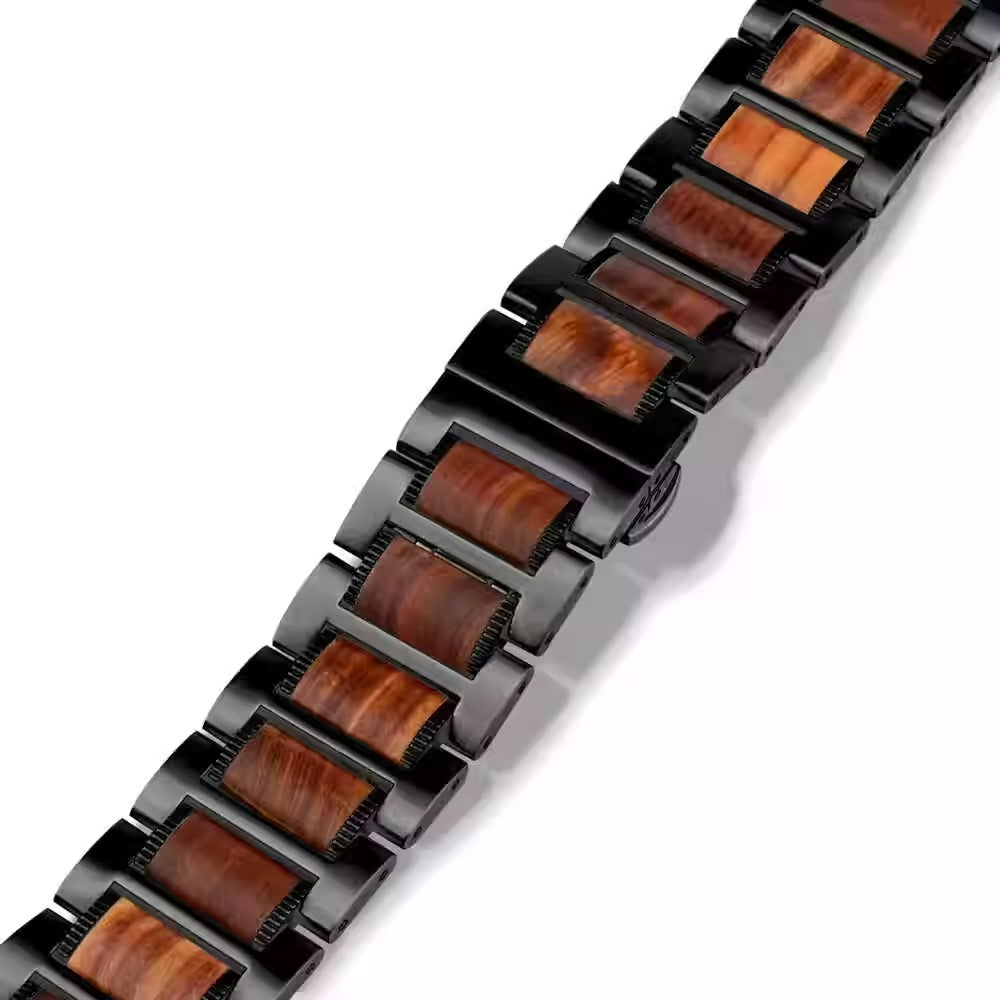 Genuine Leather Brown Sandalwood Metal Smartwatch Band