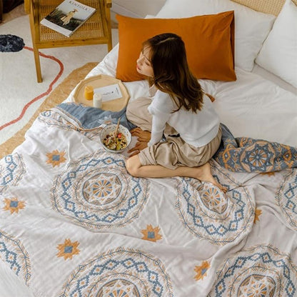 Serene Mandala | Cotton Throw Blanket - Image 4