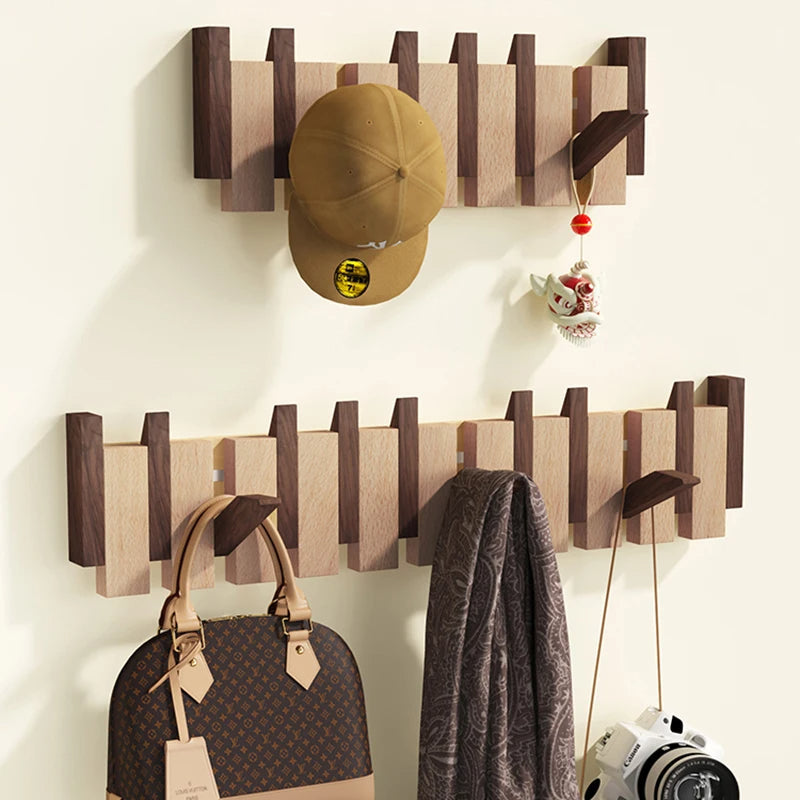 Rustic Wooden Coat Hook Entryway Storage Rack