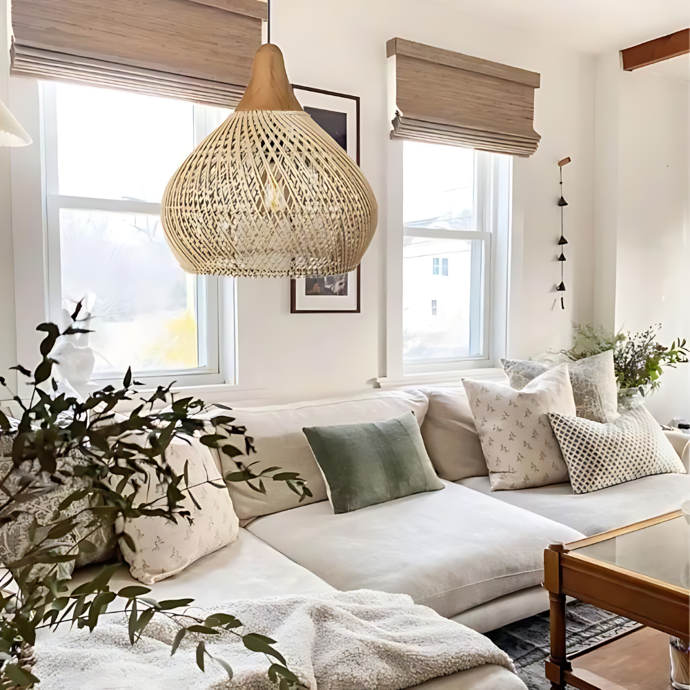 Rustic Woven Rattan Pendant Light with Natural Shade
