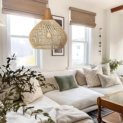 Rustic Woven Rattan Pendant Light with Natural Shade