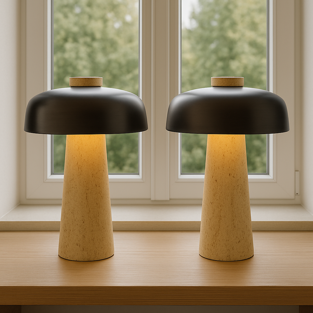 Natural Mushroom Desk Lamp With Wooden Base