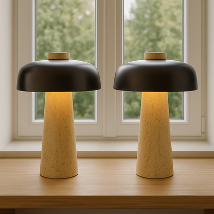 Natural Mushroom Desk Lamp With Wooden Base