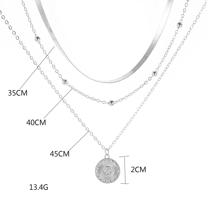 Triple Layered Sterling Silver Chain Necklace For Women
