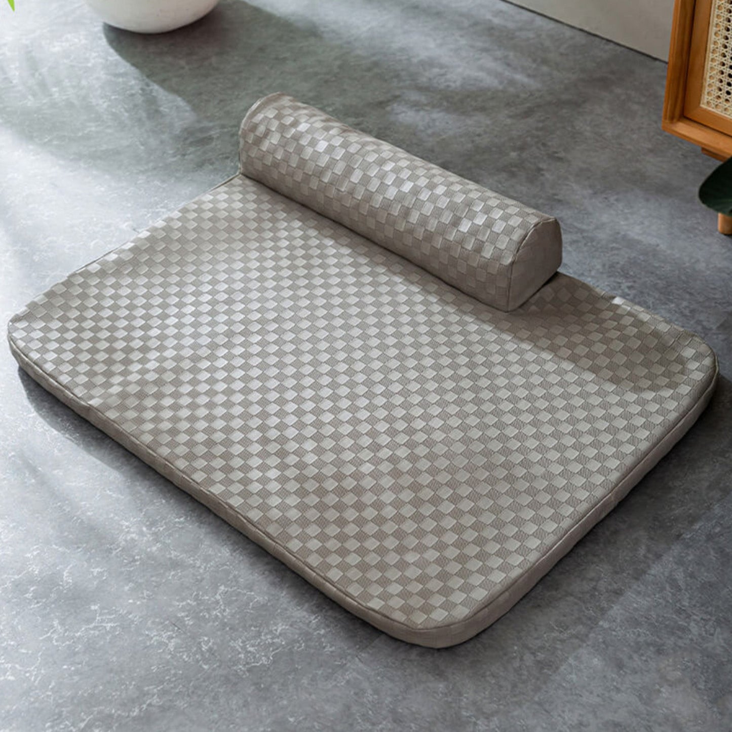 Durable Plaid Faux Leather Dog Bed Waterproof Orthopedic