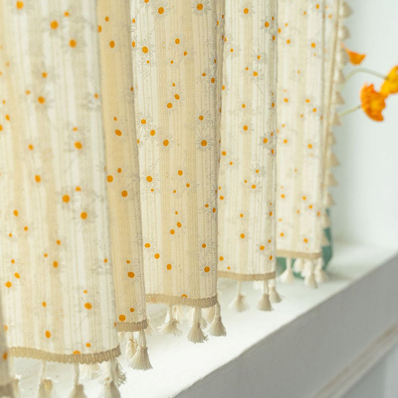Natural Floral Layered Curtain in Soft Cotton Blend