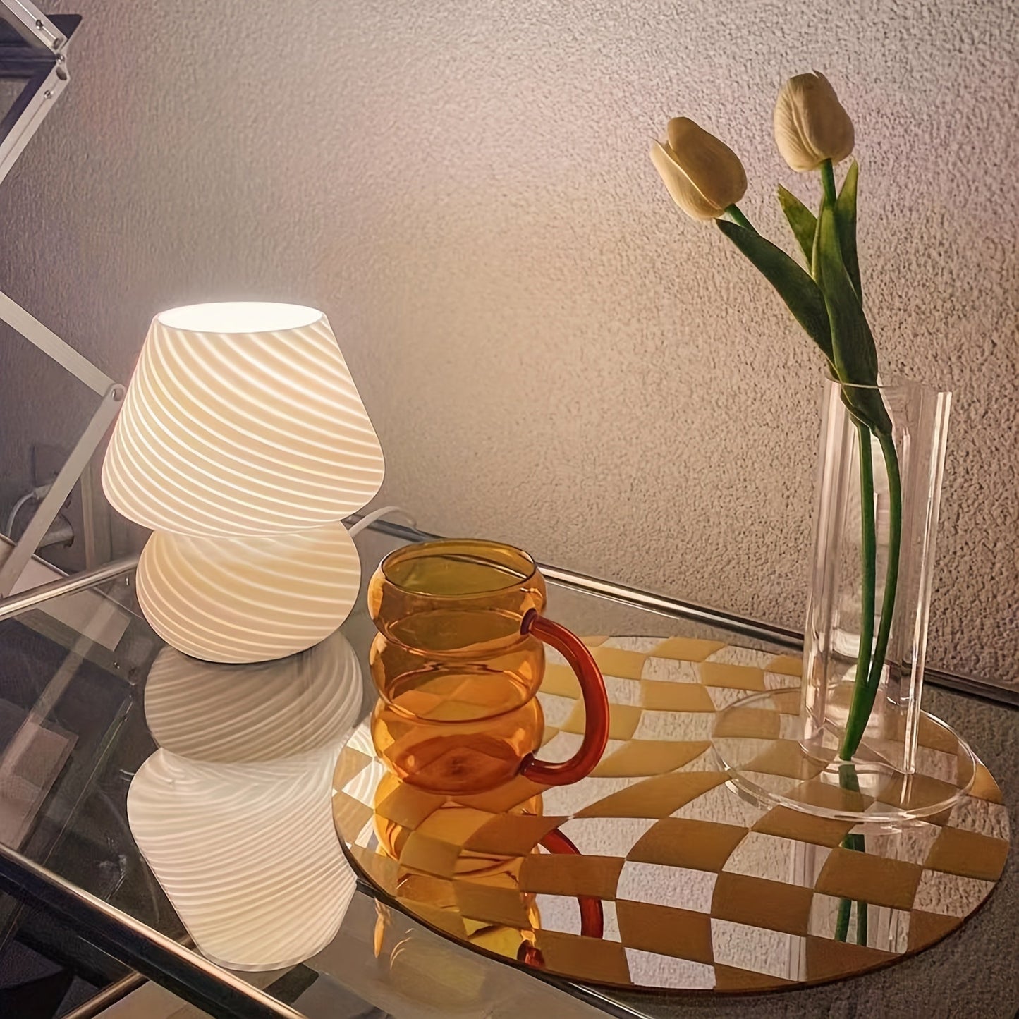 Colorful Glass Mushroom Desk Lamp | USB Adjustable Light