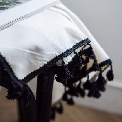 Natural Textured Beige Drapes with Black Trim