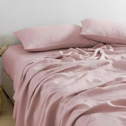 Soft Linen Bed Sheet Set with 2 Pillowcases - Natural Color