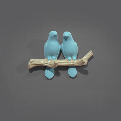 Rustic Tree Bird Wall Coat Rack In White Resin