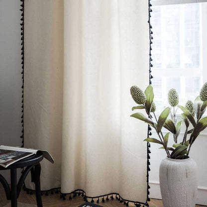 Natural Textured Beige Drapes with Black Trim