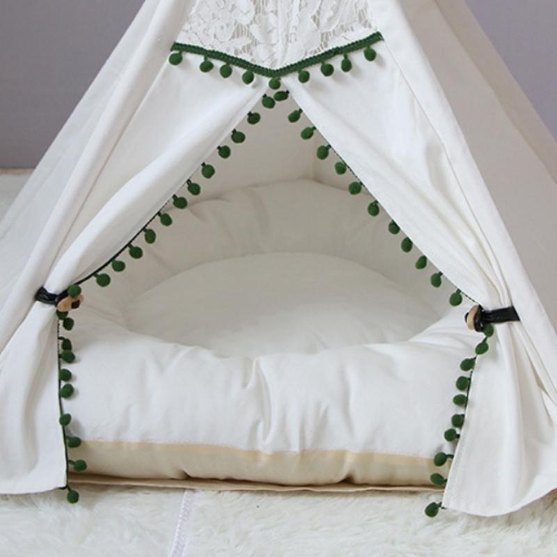 Cozy Pet Teepee in Green and White with Pillow - Lusomart