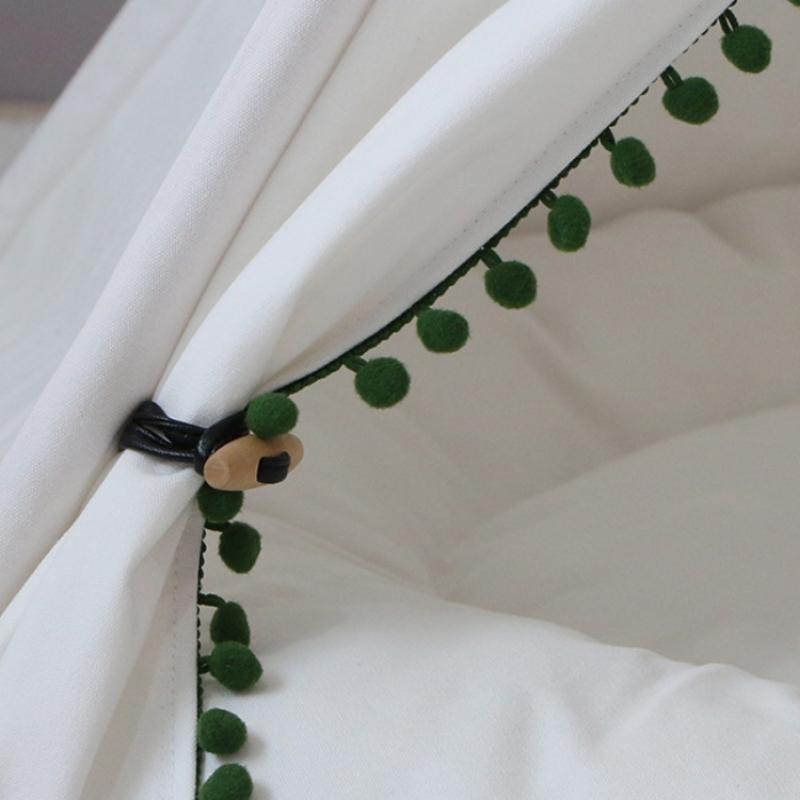 Cozy Pet Teepee in Green and White with Pillow
