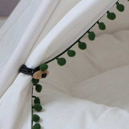 Cozy Pet Teepee in Green and White with Pillow