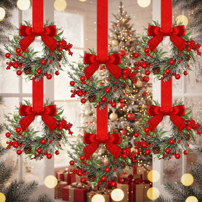 Traditional Christmas Wreath with Red Ribbon and Pinecones