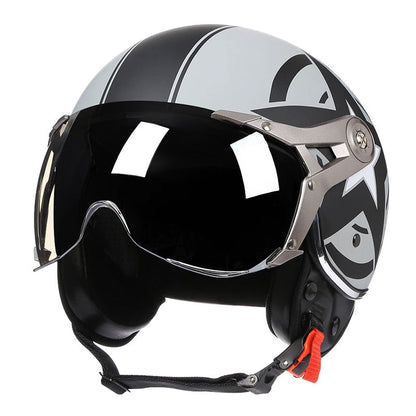 Retro Style Motorcycle Helmet With Clear Face Shield