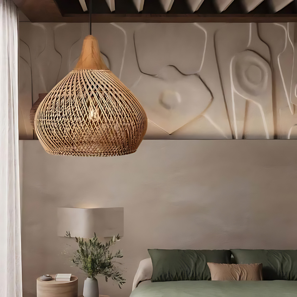 Rustic Woven Rattan Pendant Light with Natural Shade