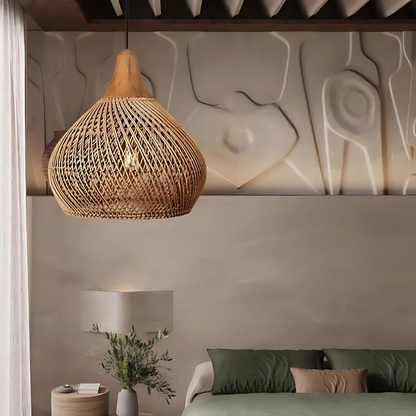 Rustic Woven Rattan Pendant Light with Natural Shade