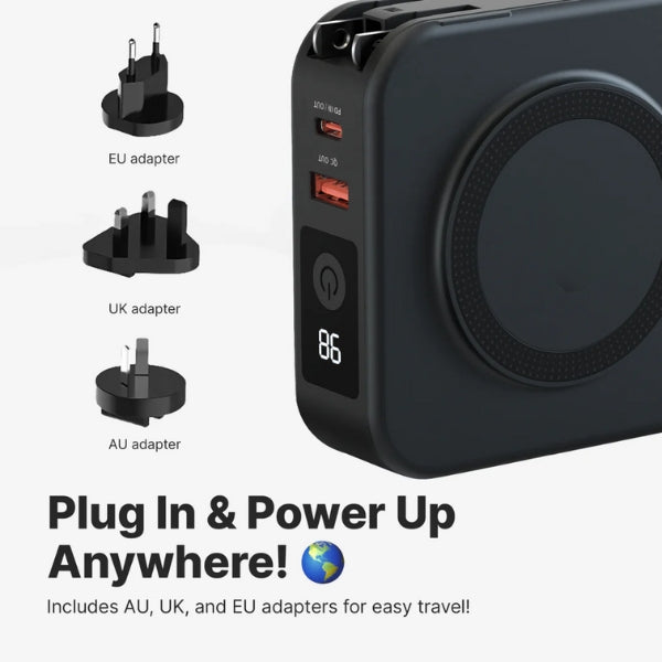 Compact 5 Port Travel Charger With Wireless Charging Pad
