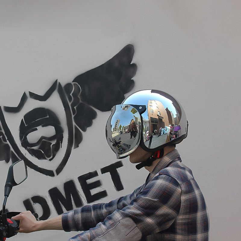 Classic Silver 3/4 DOT Helmet Retro Style