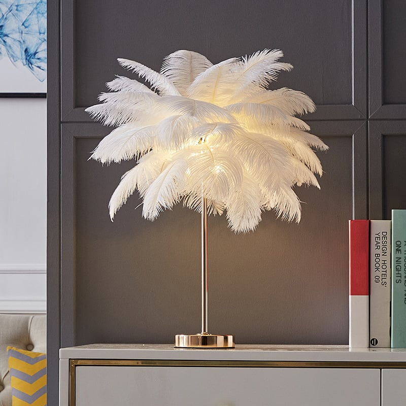Luxury Gold Feather Desk Lamp Soft Lighting