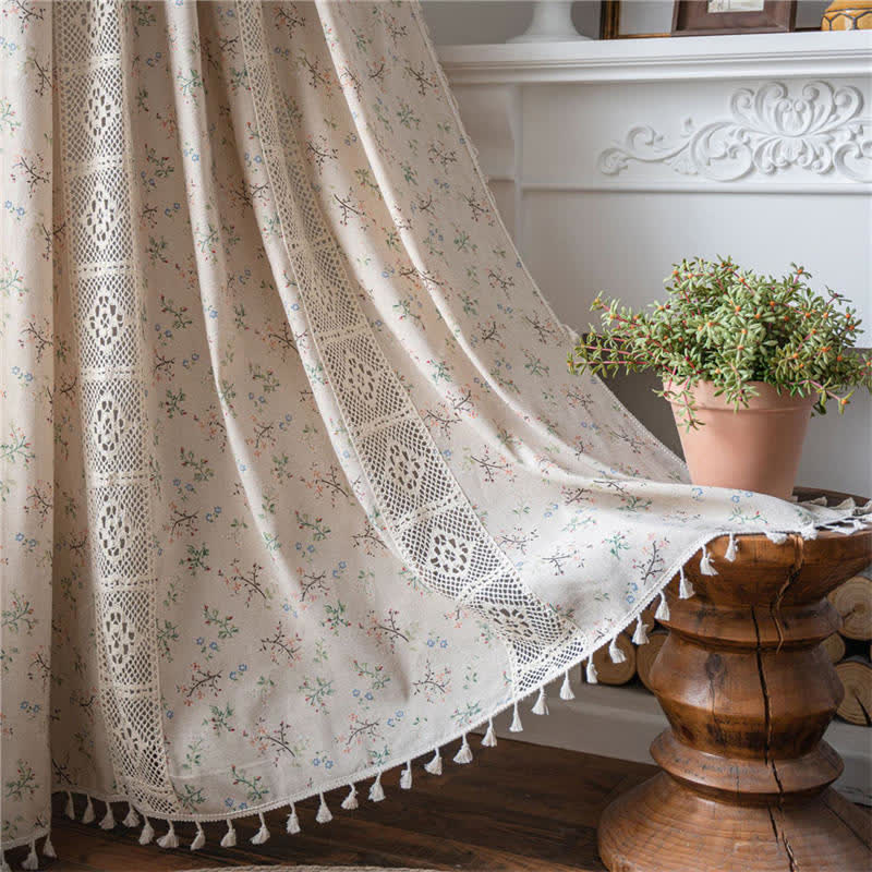 Colorful Plaid Patchwork Cotton Curtain with Tassels - Lusomart