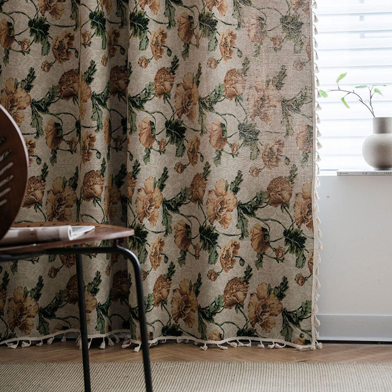 Neutral Floral Thermal Blackout Window Curtain for Home