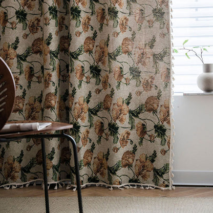 Neutral Floral Thermal Blackout Window Curtain for Home