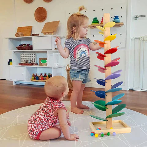 Colorful Marble Run Tower With Wooden Sound Blocks