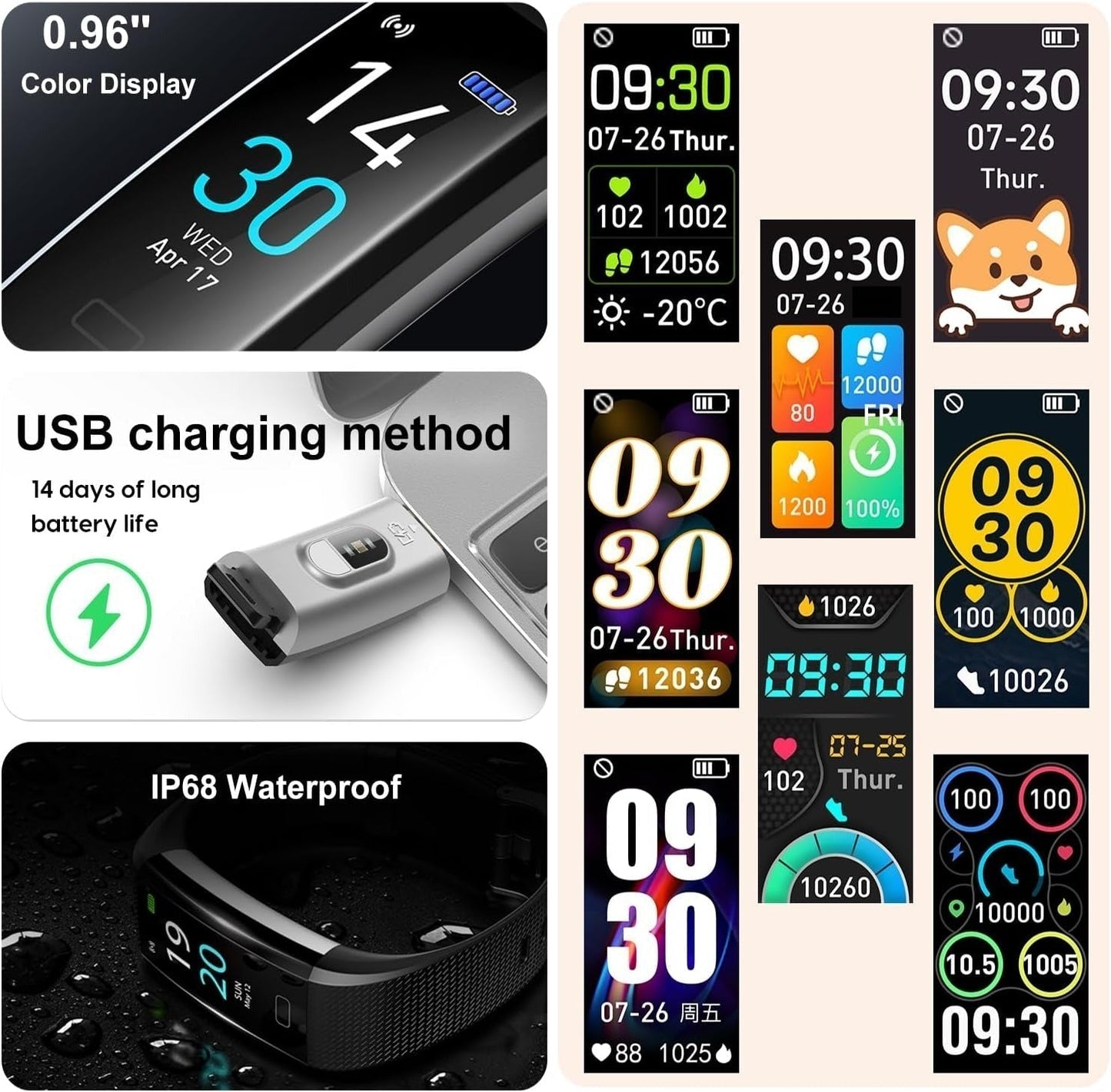 Fitness Smart Watch Water Resistant Blood Pressure Monitor