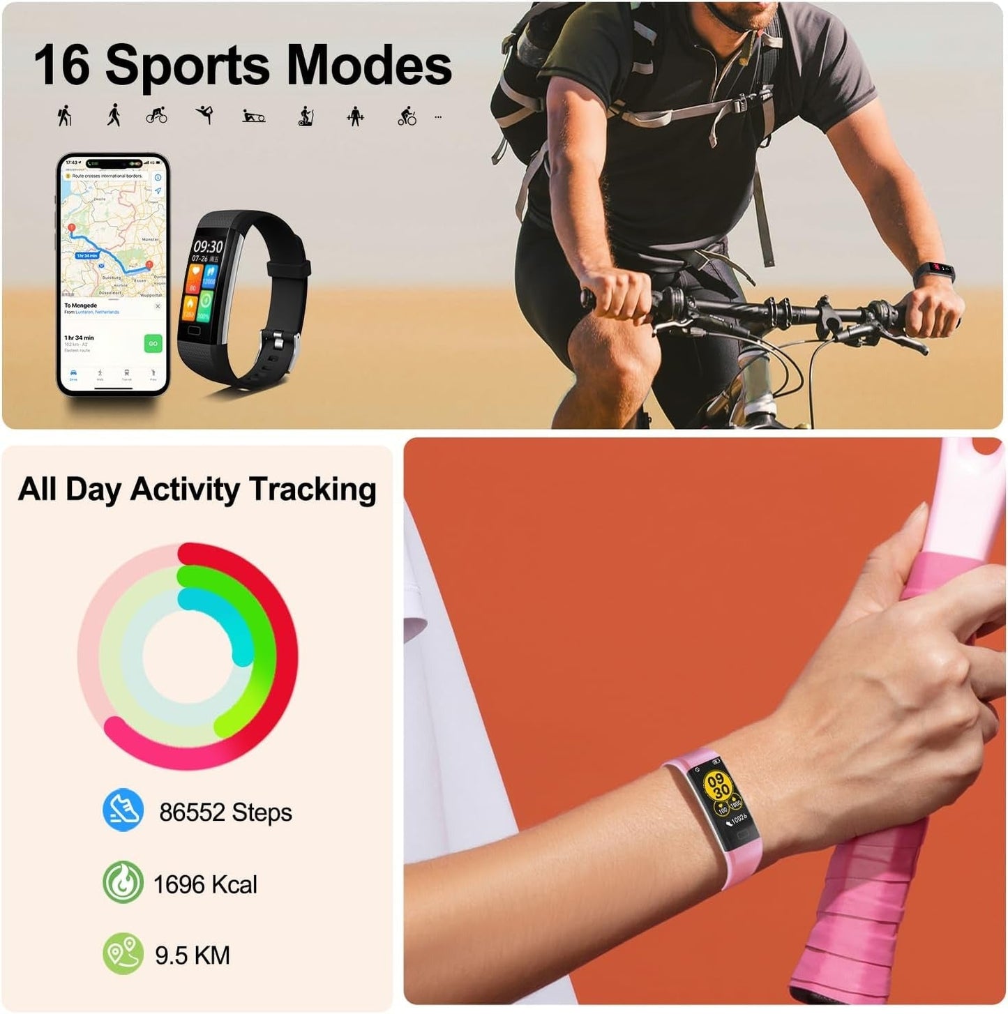 Fitness Smart Watch Water Resistant Blood Pressure Monitor