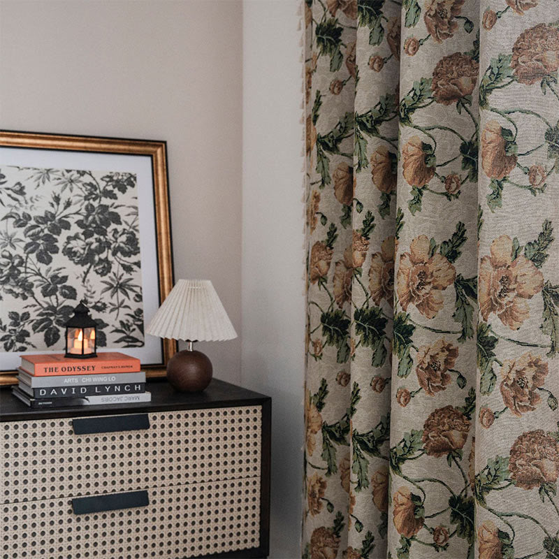 Neutral Floral Thermal Blackout Window Curtain for Home
