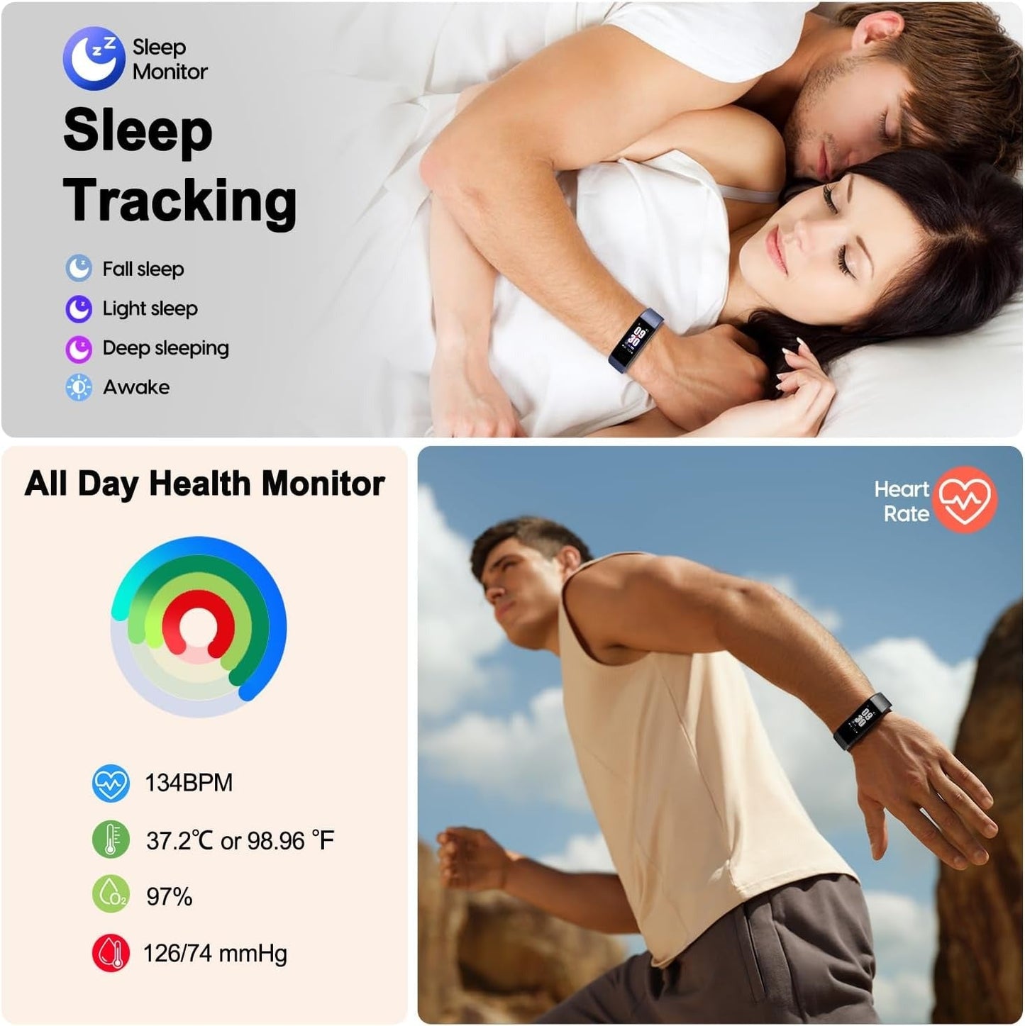 Fitness Smart Watch Water Resistant Blood Pressure Monitor