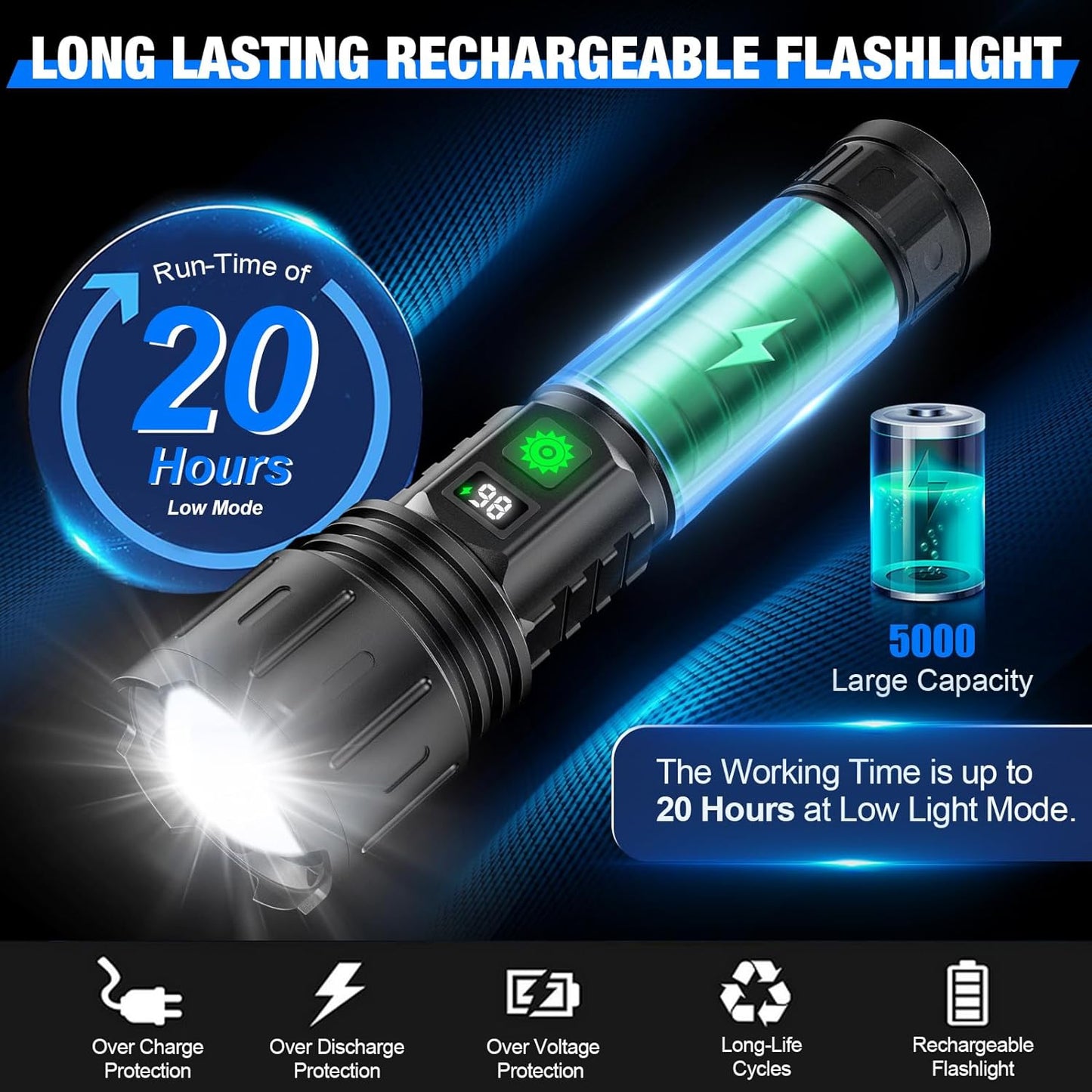 High Power LED Torch With Rechargeable Battery Pack