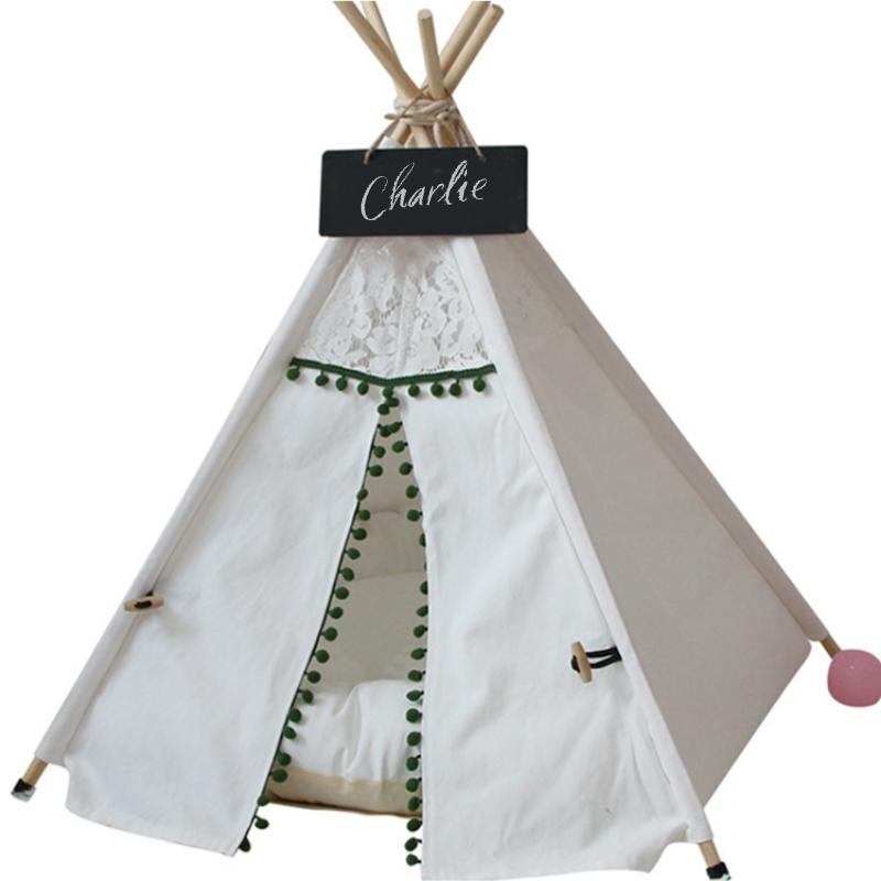 Cozy Pet Teepee in Green and White with Pillow