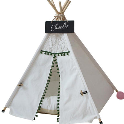 Cozy Pet Teepee in Green and White with Pillow