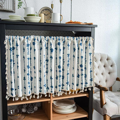 Navy Blue Tassel Door Curtain in Natural Cotton Fabric