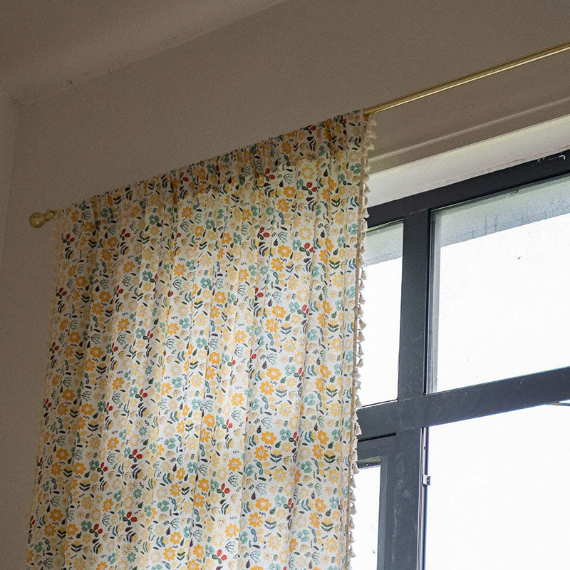 Bright Floral Sheer White Curtain Panel