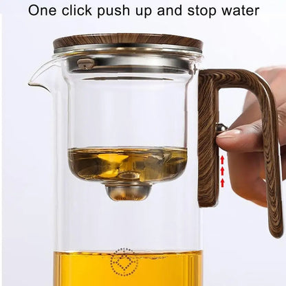 Clear Glass Teapot With Infuser And Wood Grip