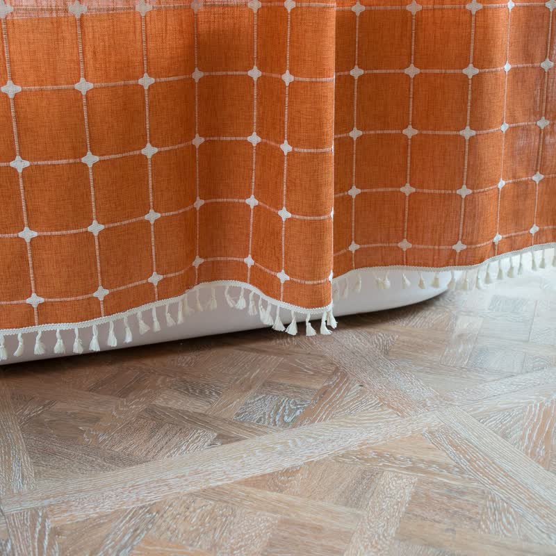 Plaid Cotton Linen Farmhouse Shower Curtain-5