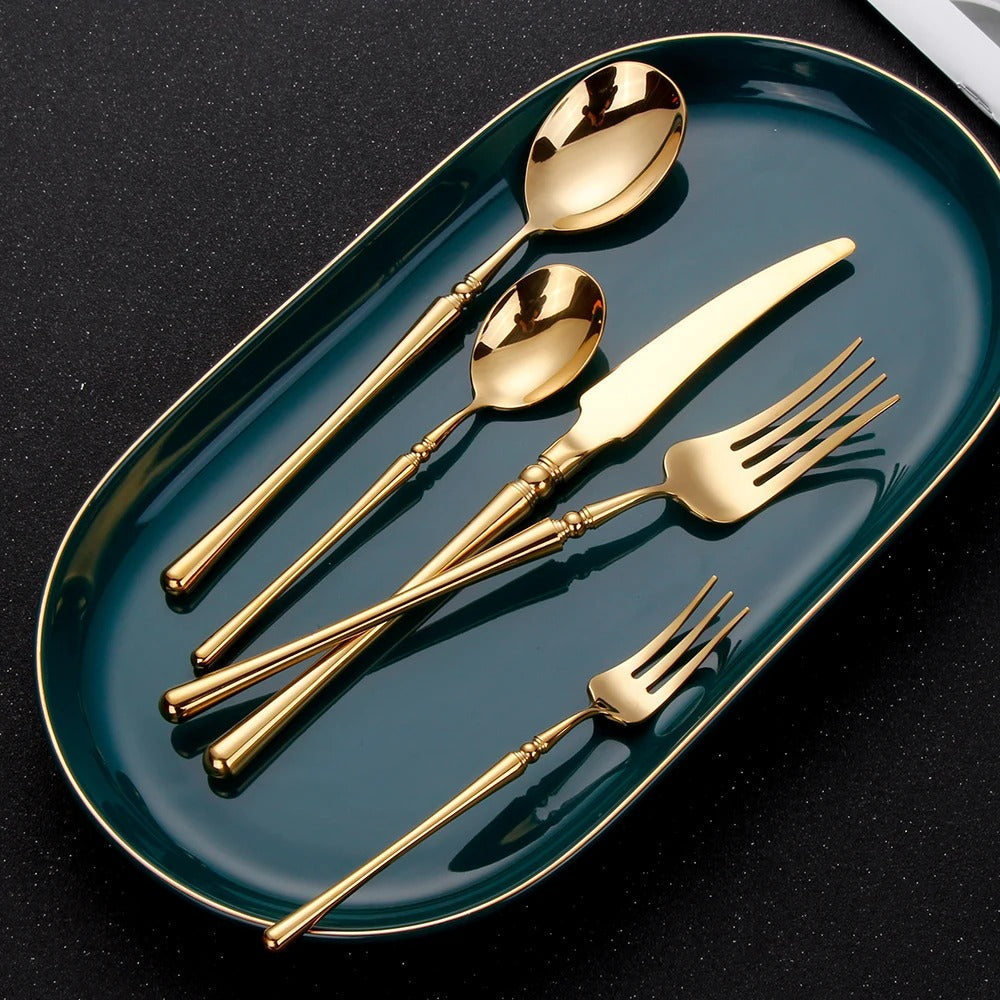 Luxurious Gold Plated Dinnerware Set With Ornate Handles