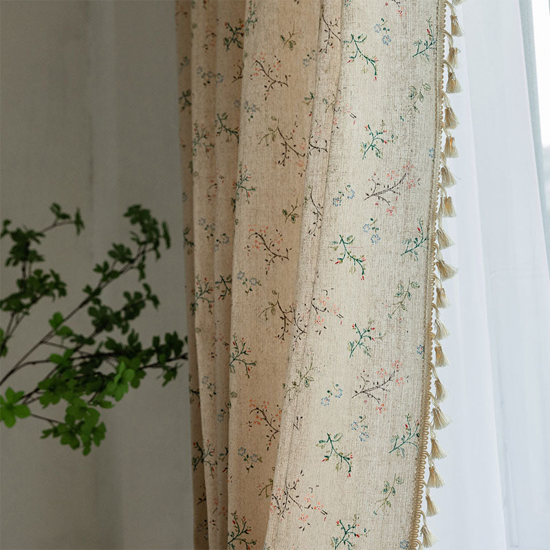 Rustic Floral Sheer Cotton Curtain Panel