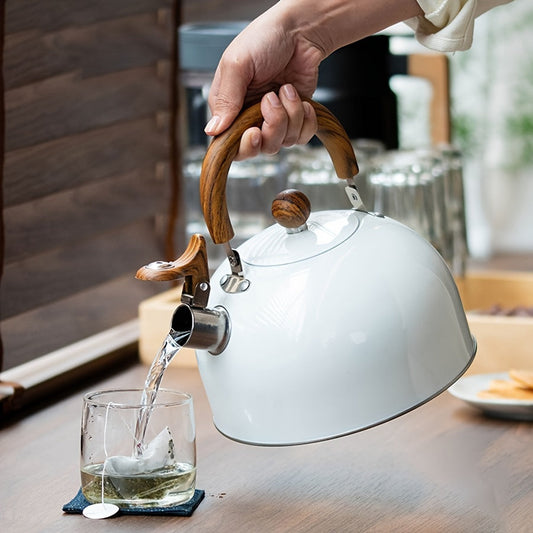 Large 3L Stainless Whistling Tea Kettle With Wood Grip - Lusomart