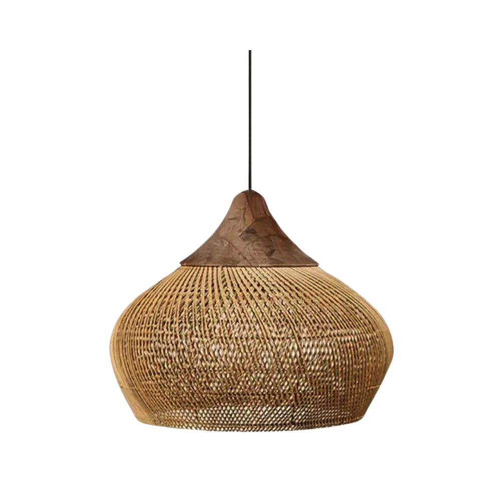 Rustic Woven Rattan Pendant Light with Natural Shade
