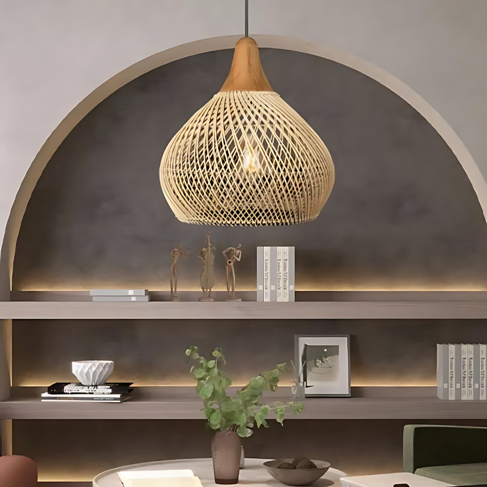 Rustic Woven Rattan Pendant Light with Natural Shade