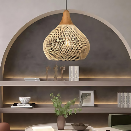 Rustic Woven Rattan Pendant Light with Natural Shade